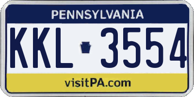 PA license plate KKL3554