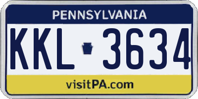 PA license plate KKL3634