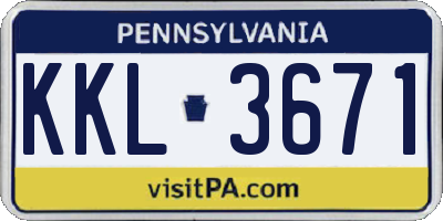 PA license plate KKL3671