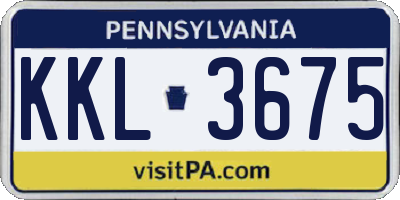 PA license plate KKL3675