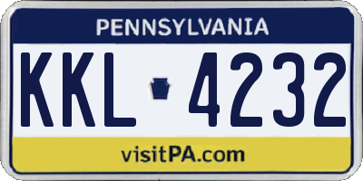 PA license plate KKL4232