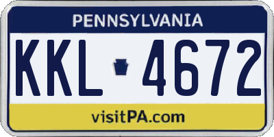 PA license plate KKL4672
