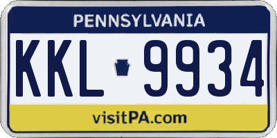 PA license plate KKL9934