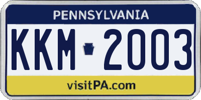 PA license plate KKM2003