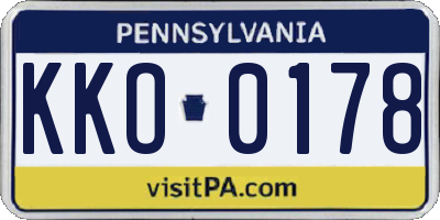 PA license plate KKO0178