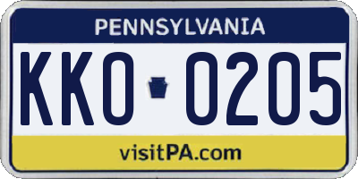 PA license plate KKO0205