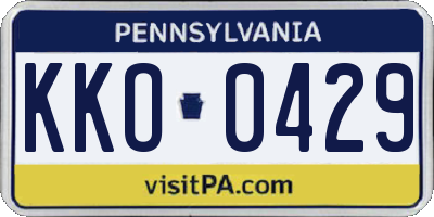 PA license plate KKO0429