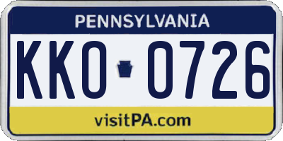 PA license plate KKO0726