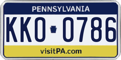 PA license plate KKO0786
