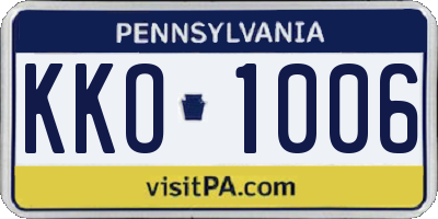 PA license plate KKO1006