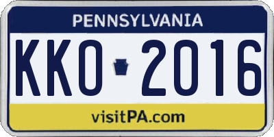 PA license plate KKO2016