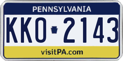 PA license plate KKO2143