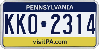 PA license plate KKO2314