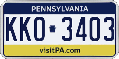 PA license plate KKO3403