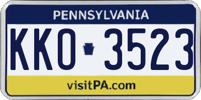 PA license plate KKO3523