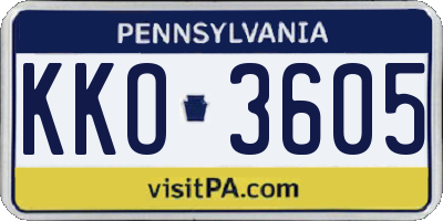 PA license plate KKO3605
