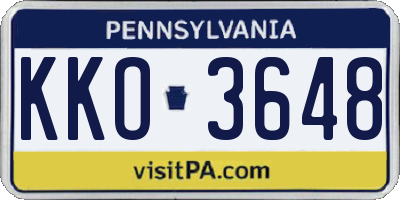 PA license plate KKO3648