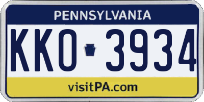 PA license plate KKO3934
