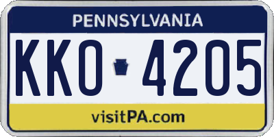 PA license plate KKO4205