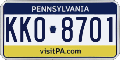 PA license plate KKO8701