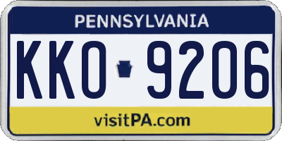 PA license plate KKO9206