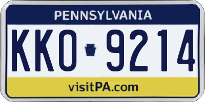 PA license plate KKO9214