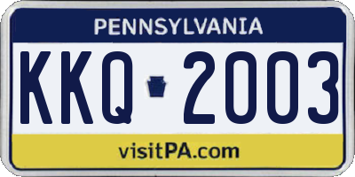 PA license plate KKQ2003