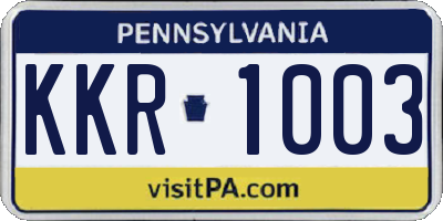 PA license plate KKR1003