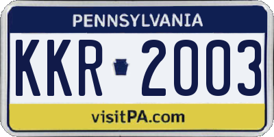 PA license plate KKR2003