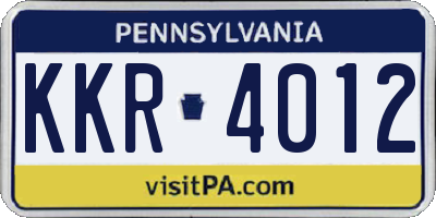 PA license plate KKR4012