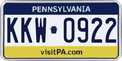 PA license plate KKW0922