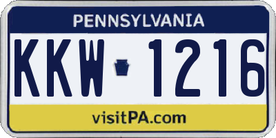 PA license plate KKW1216