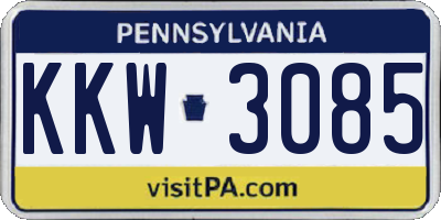 PA license plate KKW3085
