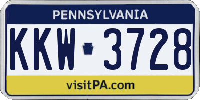 PA license plate KKW3728