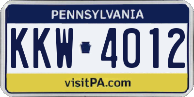 PA license plate KKW4012