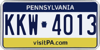 PA license plate KKW4013
