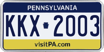 PA license plate KKX2003