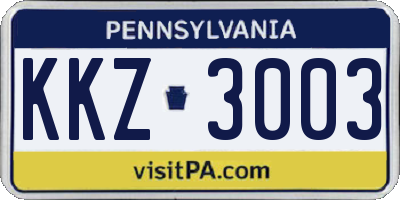 PA license plate KKZ3003