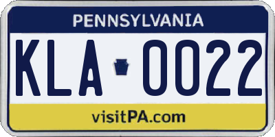 PA license plate KLA0022