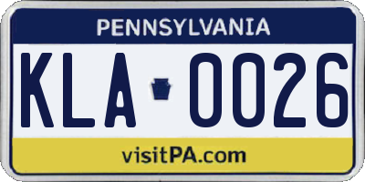 PA license plate KLA0026