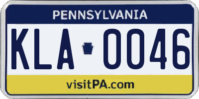 PA license plate KLA0046
