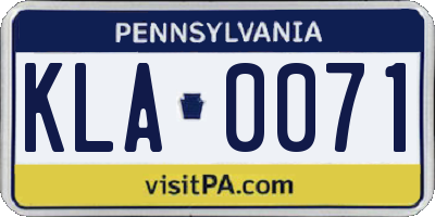 PA license plate KLA0071