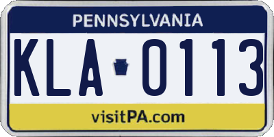 PA license plate KLA0113