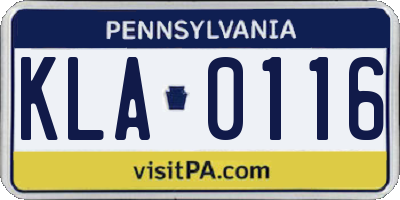 PA license plate KLA0116