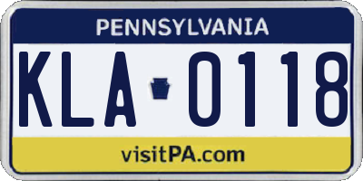 PA license plate KLA0118