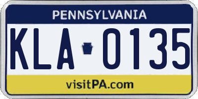 PA license plate KLA0135