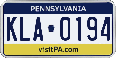 PA license plate KLA0194