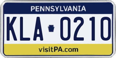 PA license plate KLA0210