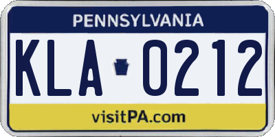 PA license plate KLA0212