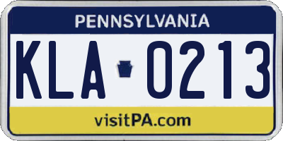 PA license plate KLA0213